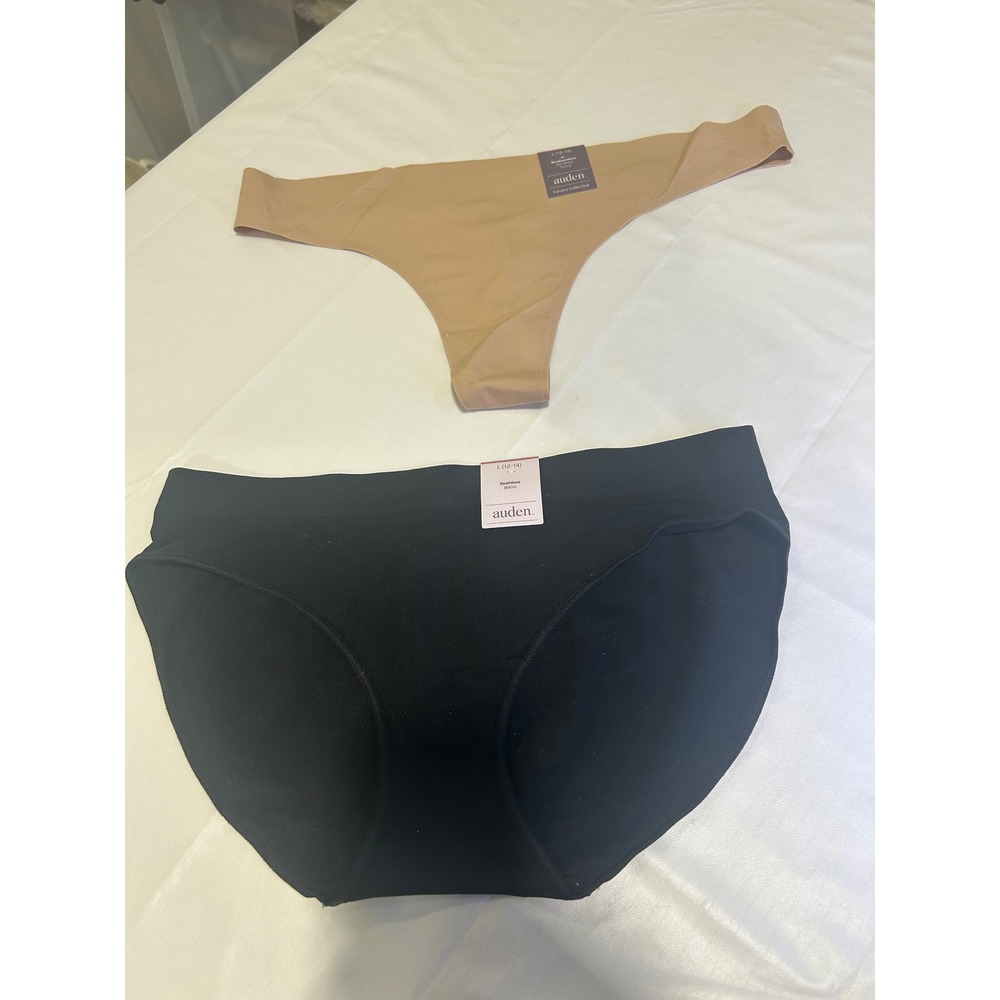 Auden Womens Underwear Set Size L 12-14 Black Seamless Bikini Tan No-Show Thong
